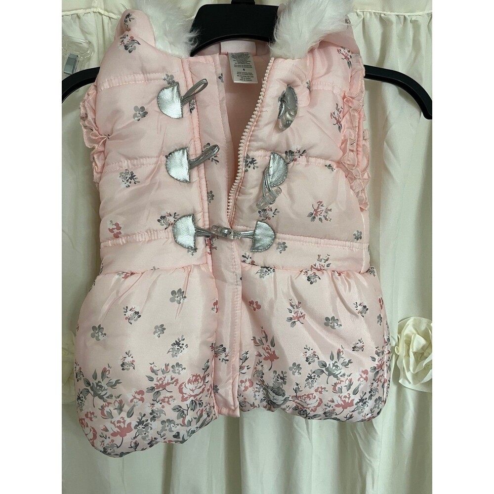 Little Lass Pink HoodedQuilted Floral Vest 6